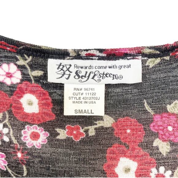 Vintage 90s Black Semi Sheer Floral Shirt Sz S - Picture 2 of 5